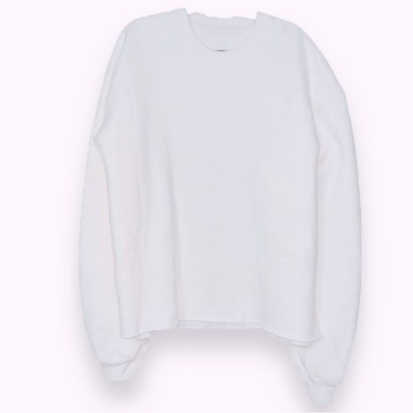 MADHAPPY Solid White Oversized Crewneck Sweatshirt w Raw Hem 100% COTTON Unisex - Picture 1 of 15